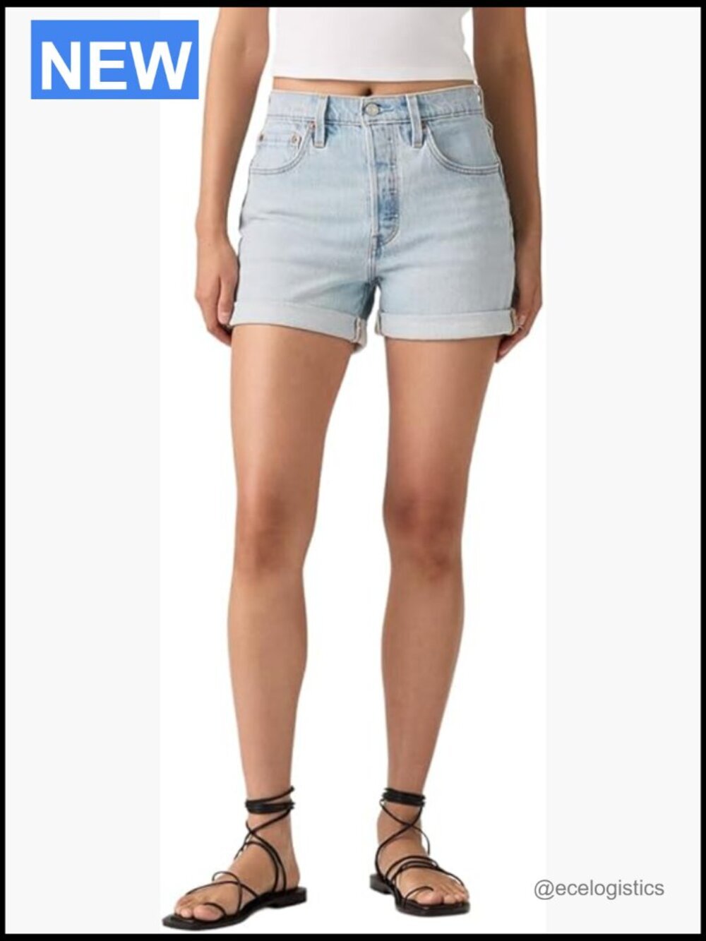 High Rise Denim Shorts with Button Fly - Vintage Style 5-Pocket